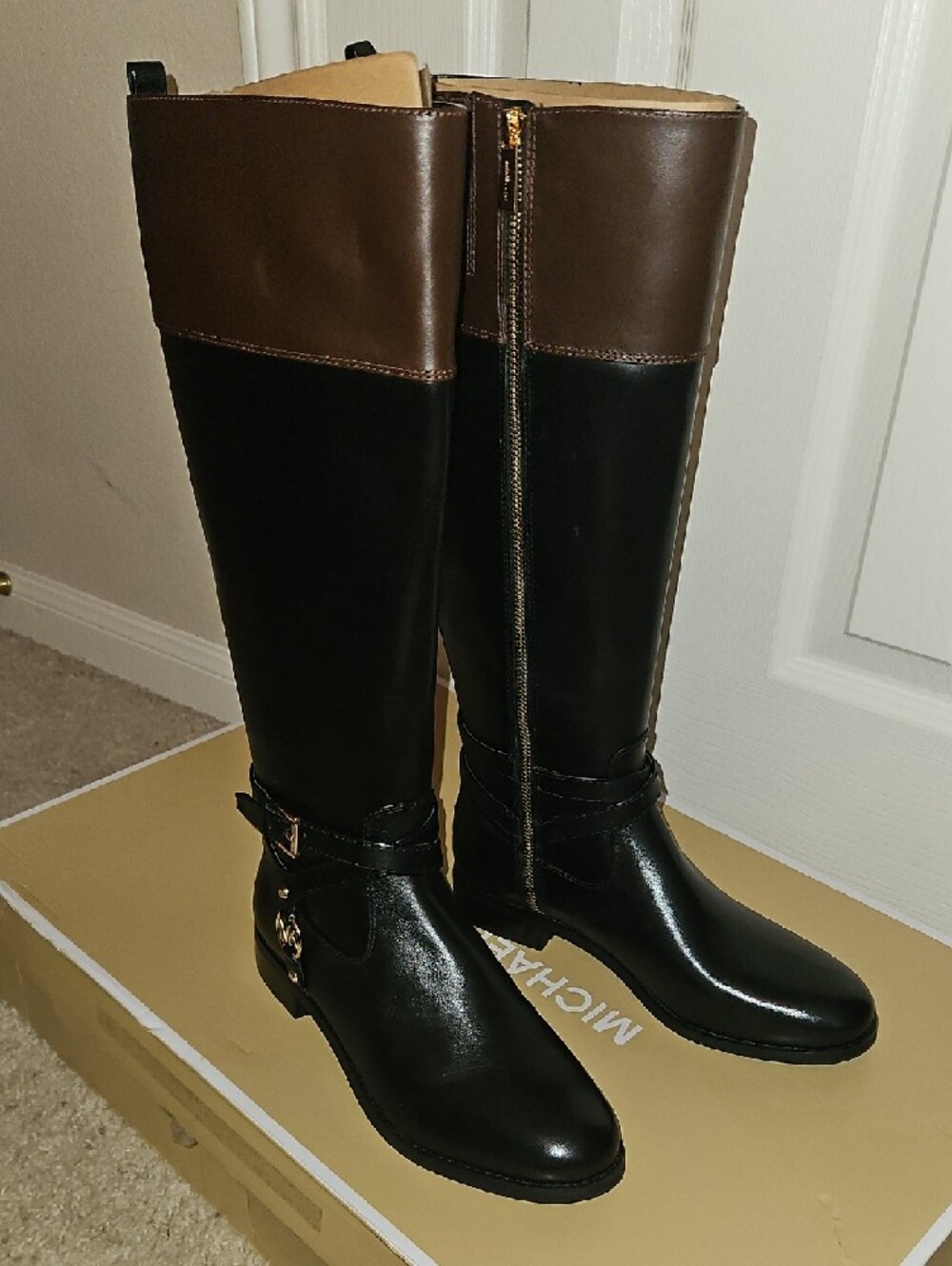 Michael Kors Black & Brown Over-the-Knee Riding Boots - Picture 3 of 6